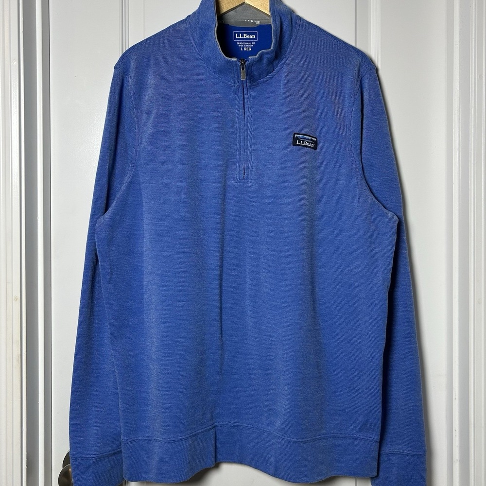 L.L.Bean Cotton Blue 1/4 Zip Lakewashed Double-Knit Pullover Gorpcore Style